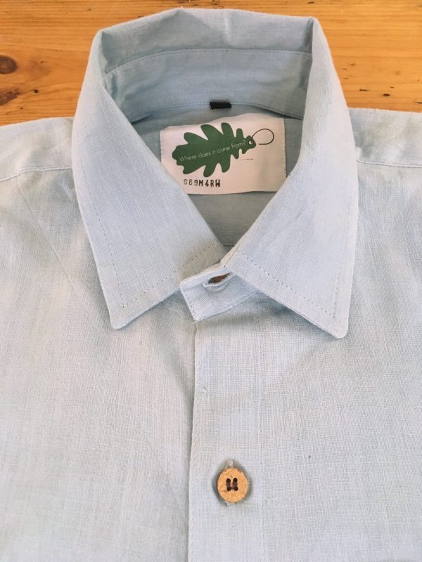 organic pale blue shirt closeup organic pale blue shirt